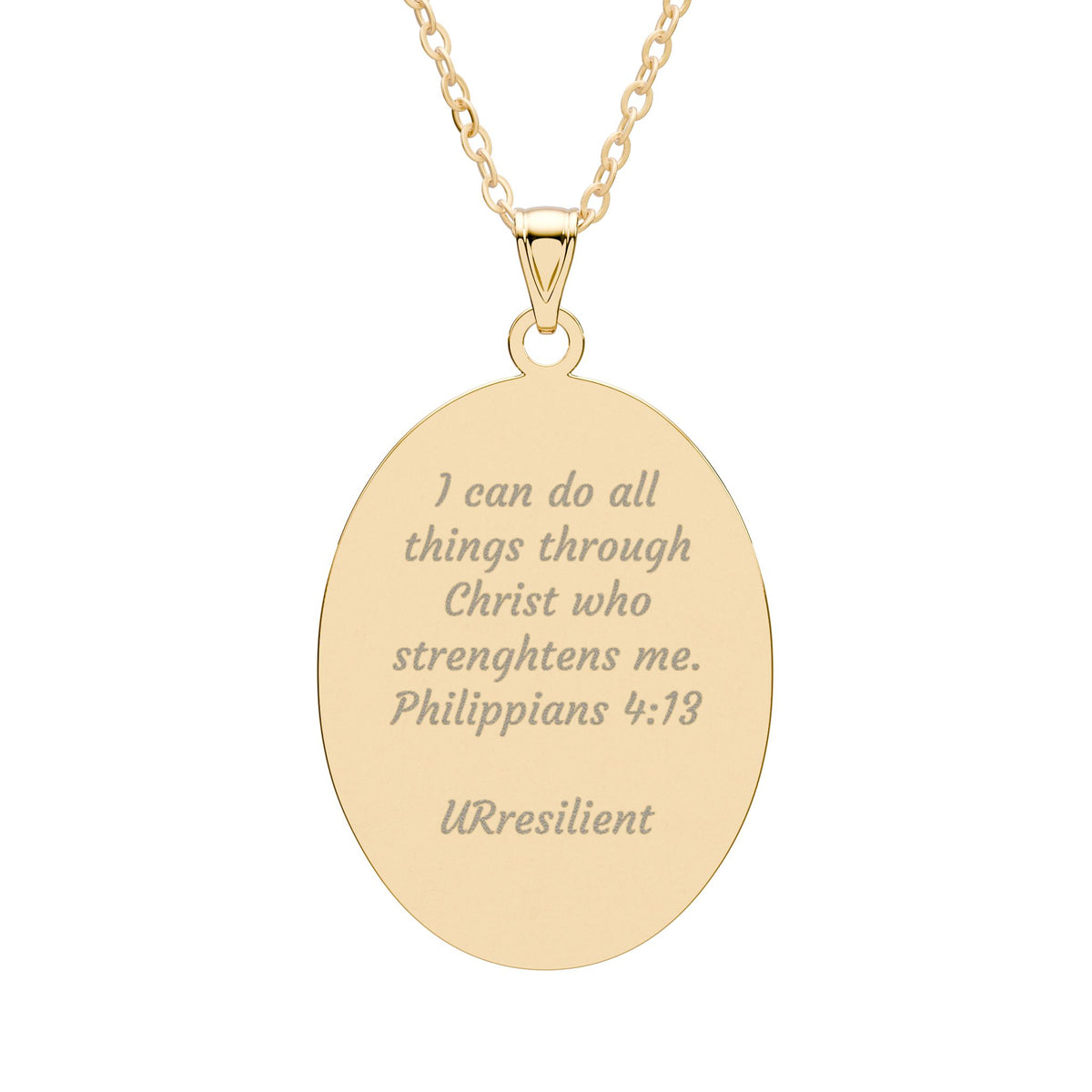 Inspirational Oval Pendant Necklace – Engraved Philippians 4:13 "I can do all things"