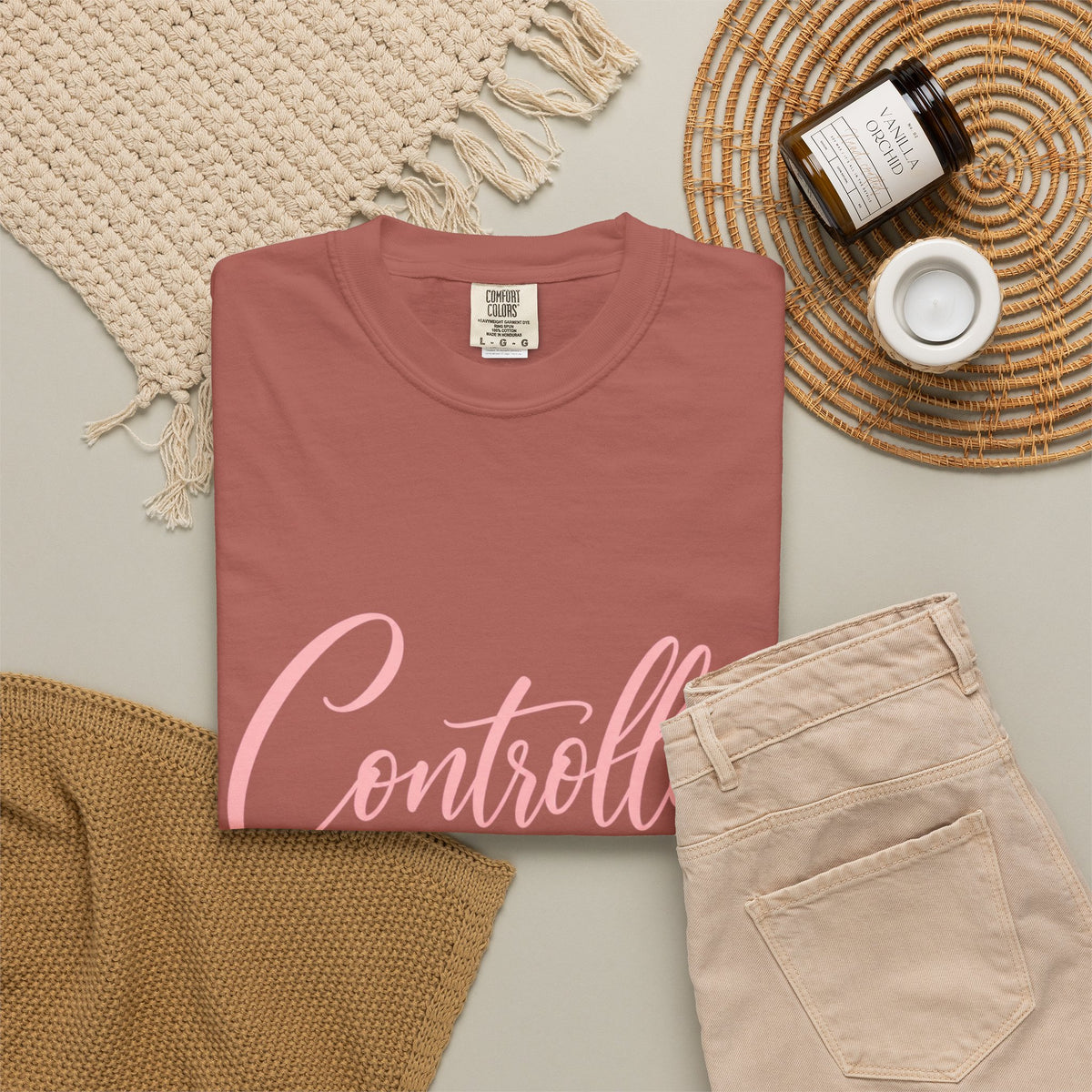 Controlled Mind T-Shirt — Feminine Script Graphic Tee with Pink Heart