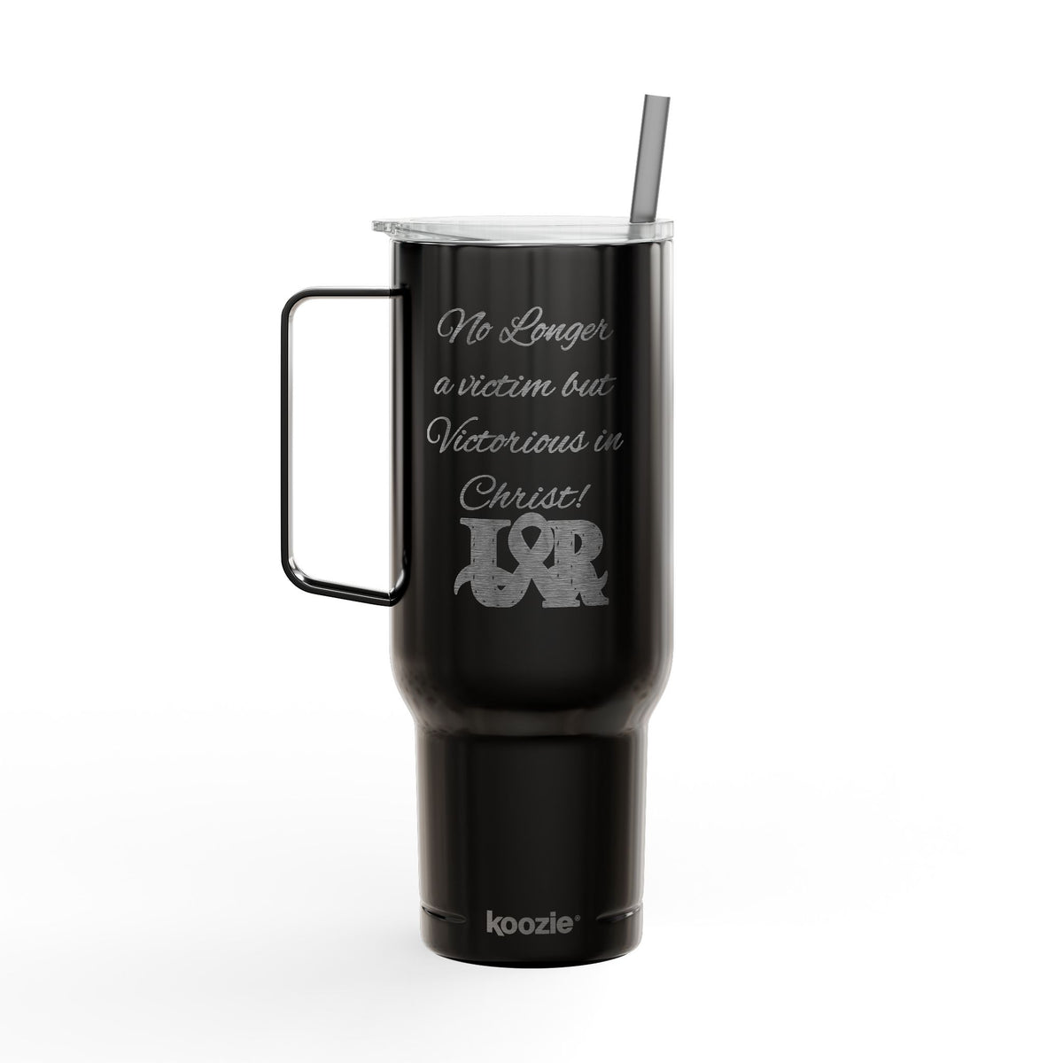 40oz Engraved Tumbler with Lid — "It’s Bigger on a Team but Victorious in Christ" Christian Travel Mug