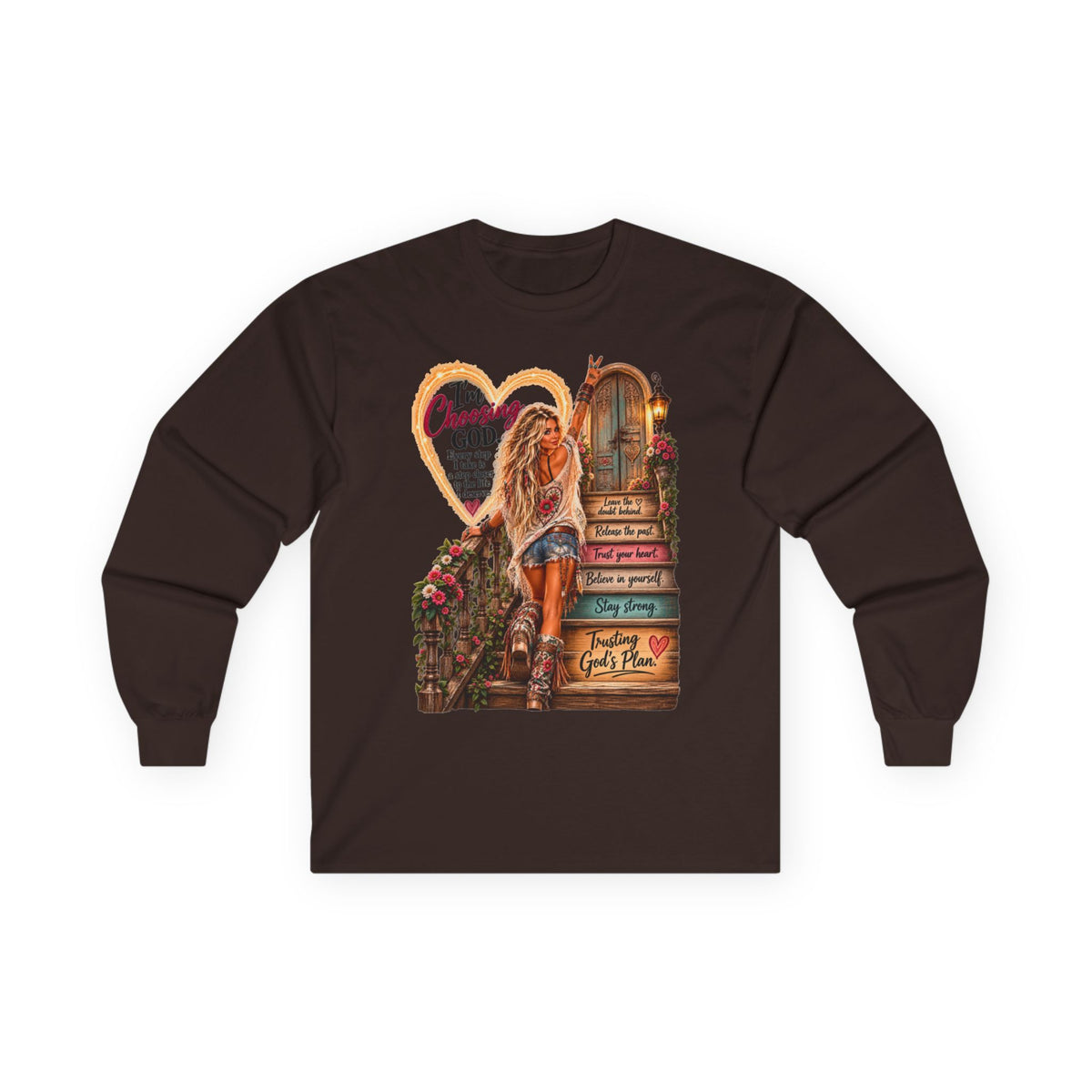 Faithful Journey Long Sleeve Tee — "The Road to God" Inspirational Christian Shirt