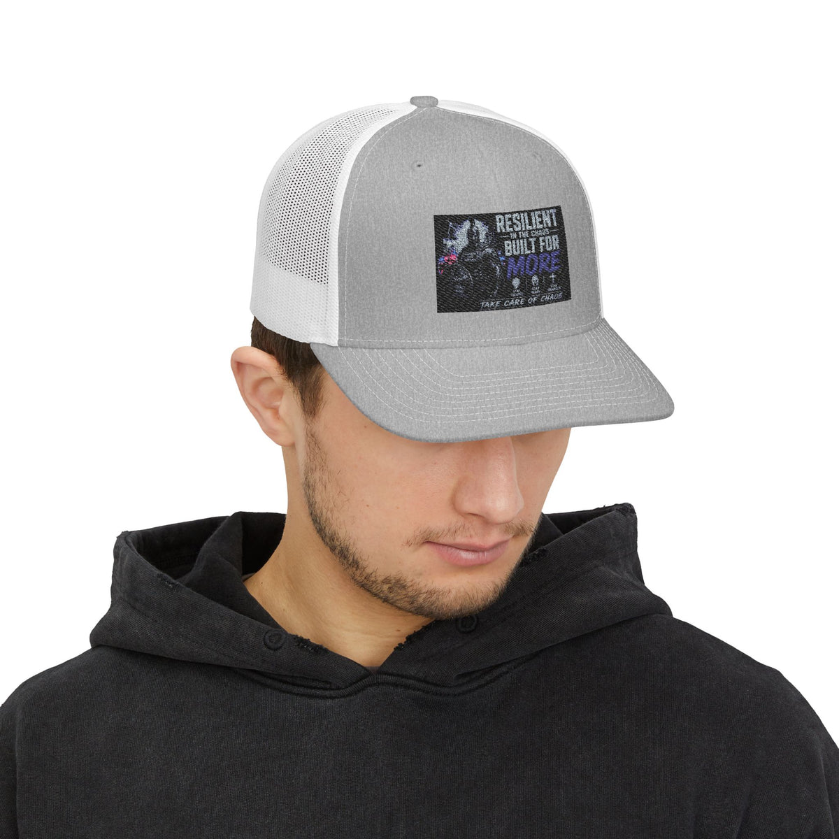 Resilient & Built For Winter Snapback Trucker Cap — Retro Mountain Rescue Patch