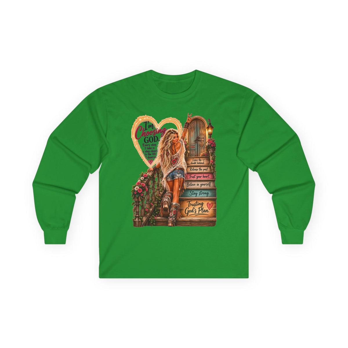 Faithful Journey Long Sleeve Tee — "The Road to God" Inspirational Christian Shirt