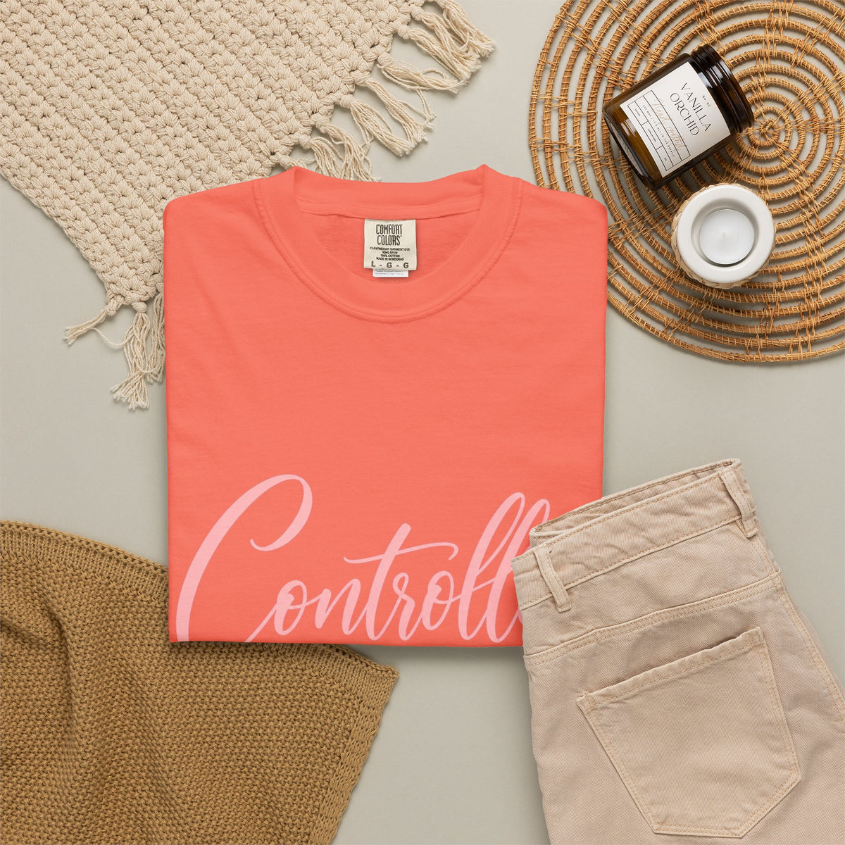 Controlled Mind T-Shirt — Feminine Script Graphic Tee with Pink Heart