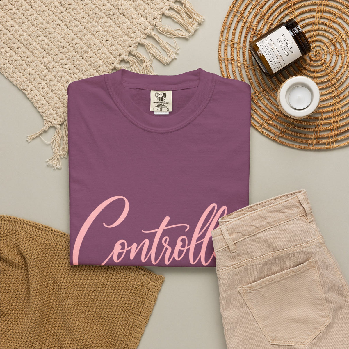 Controlled Mind T-Shirt — Feminine Script Graphic Tee with Pink Heart