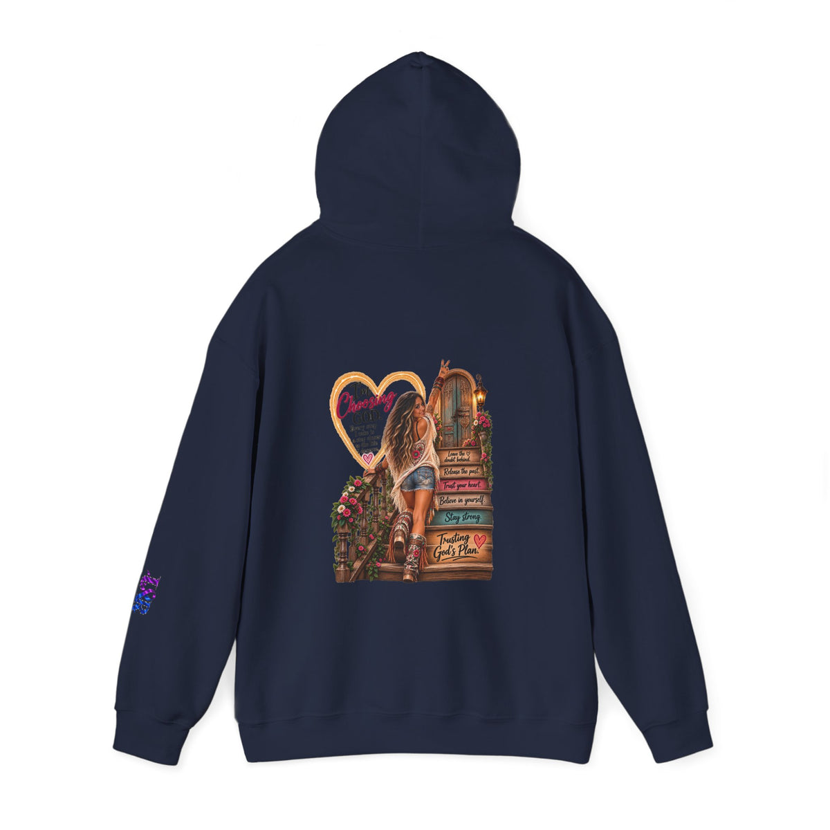Christian Faith Hoodie — Proverbs 16:9 Inspirational Pullover with Vintage Signback Graphic