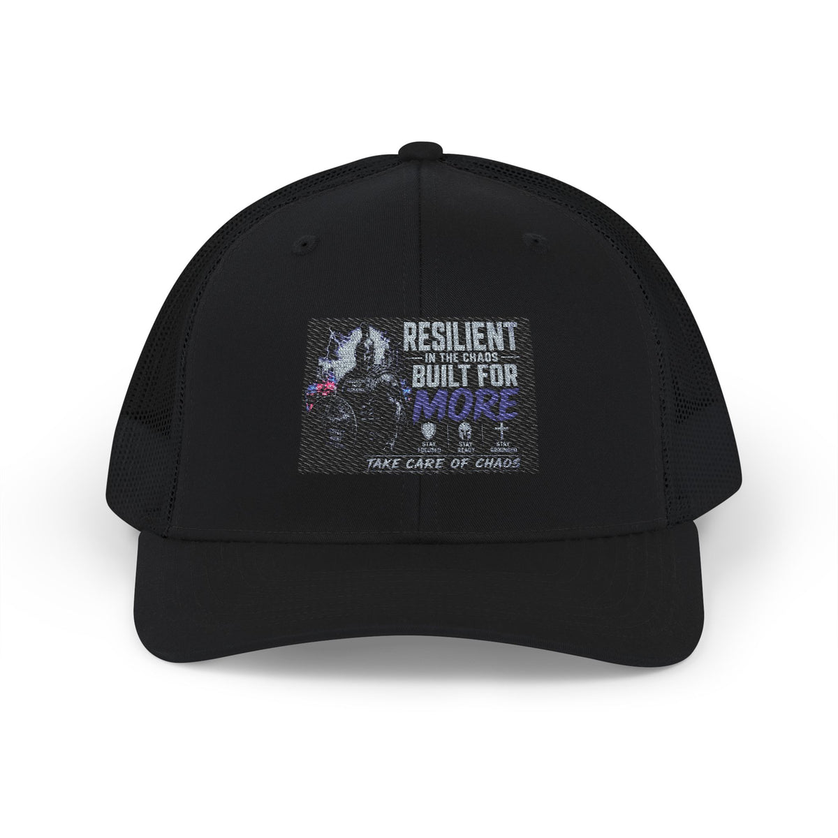 Resilient & Built For Winter Snapback Trucker Cap — Retro Mountain Rescue Patch
