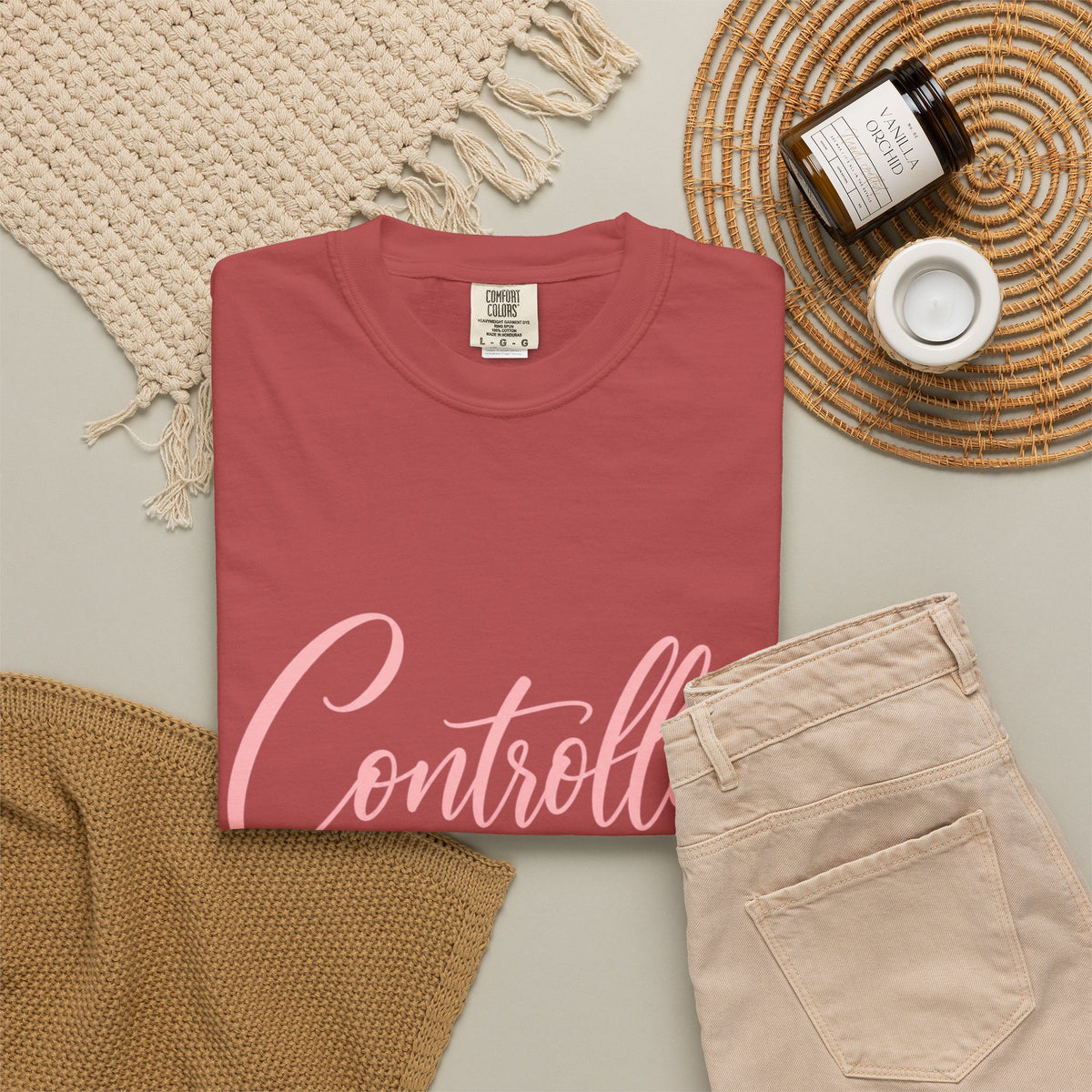 Controlled Mind T-Shirt — Feminine Script Graphic Tee with Pink Heart
