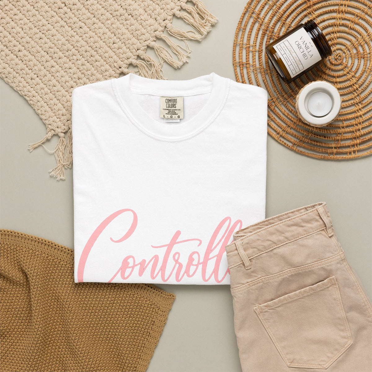 Controlled Mind T-Shirt — Feminine Script Graphic Tee with Pink Heart