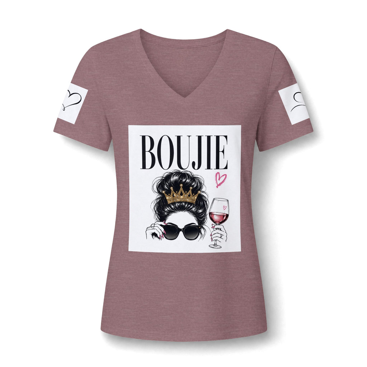 Boujie Wine & Crown V‑Neck Tee — Women's Boujee Graphic T‑Shirt