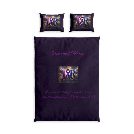 Duvet Cover Set – 'Grace and Mercy' Purple Faith Bedding with Inspirational Scripture