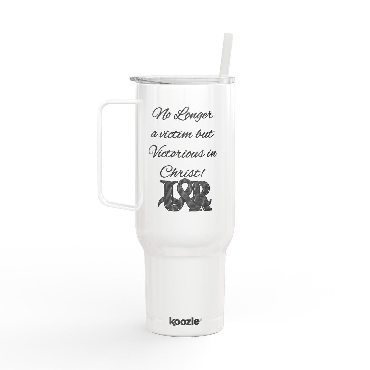 40oz Engraved Tumbler with Lid — "It’s Bigger on a Team but Victorious in Christ" Christian Travel Mug