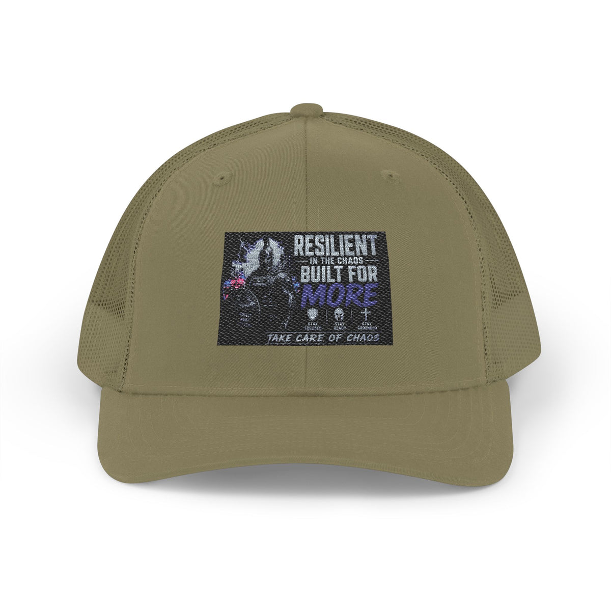 Resilient & Built For Winter Snapback Trucker Cap — Retro Mountain Rescue Patch