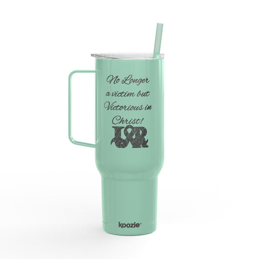 40oz Engraved Tumbler with Lid — "It’s Bigger on a Team but Victorious in Christ" Christian Travel Mug