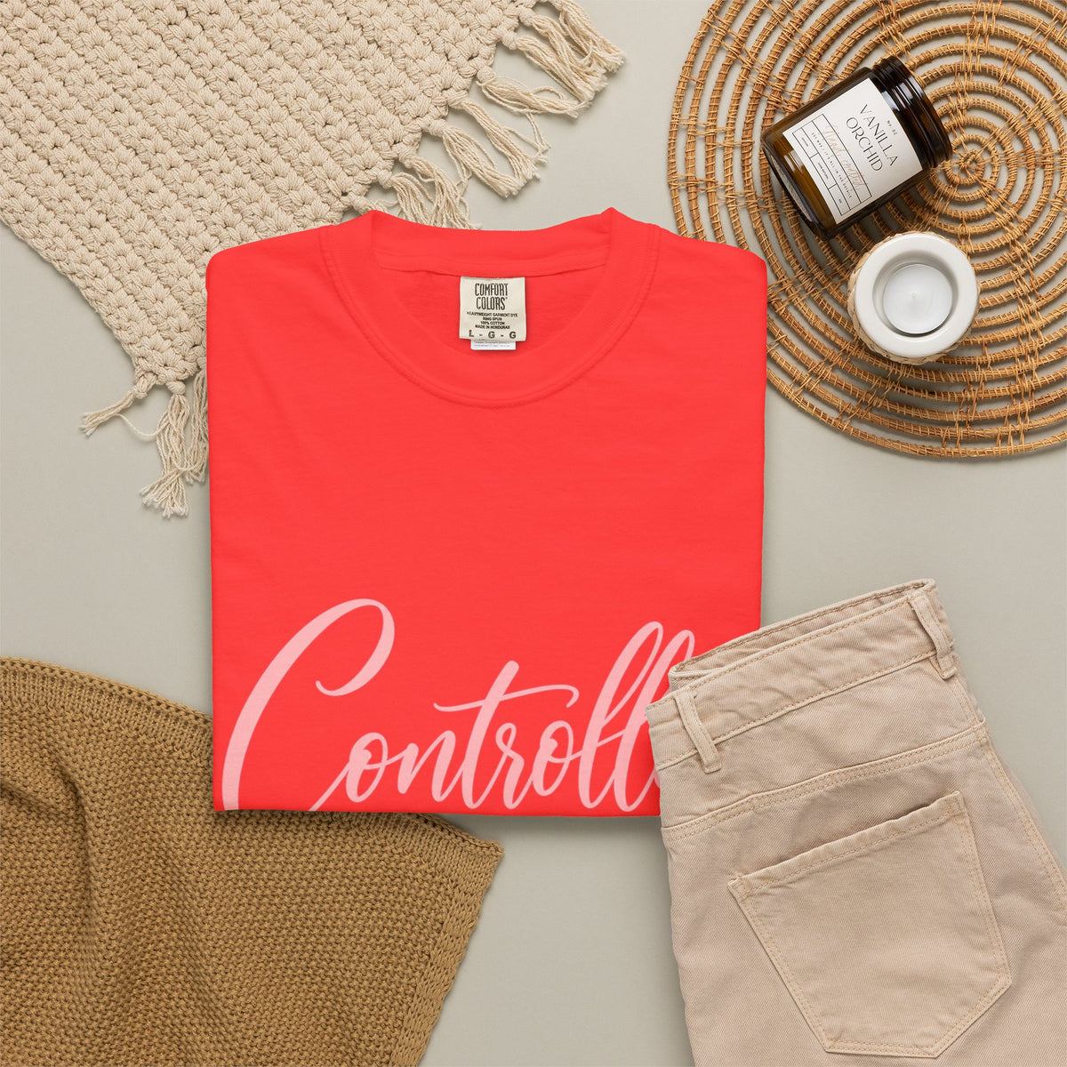 Controlled Mind T-Shirt — Feminine Script Graphic Tee with Pink Heart