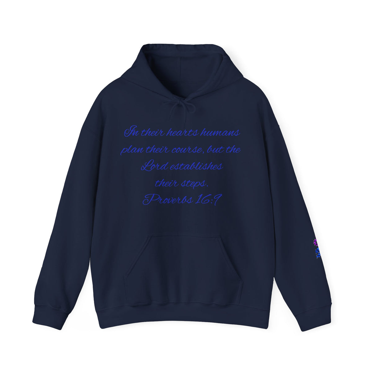 Christian Faith Hoodie — Proverbs 16:9 Inspirational Pullover with Vintage Signback Graphic