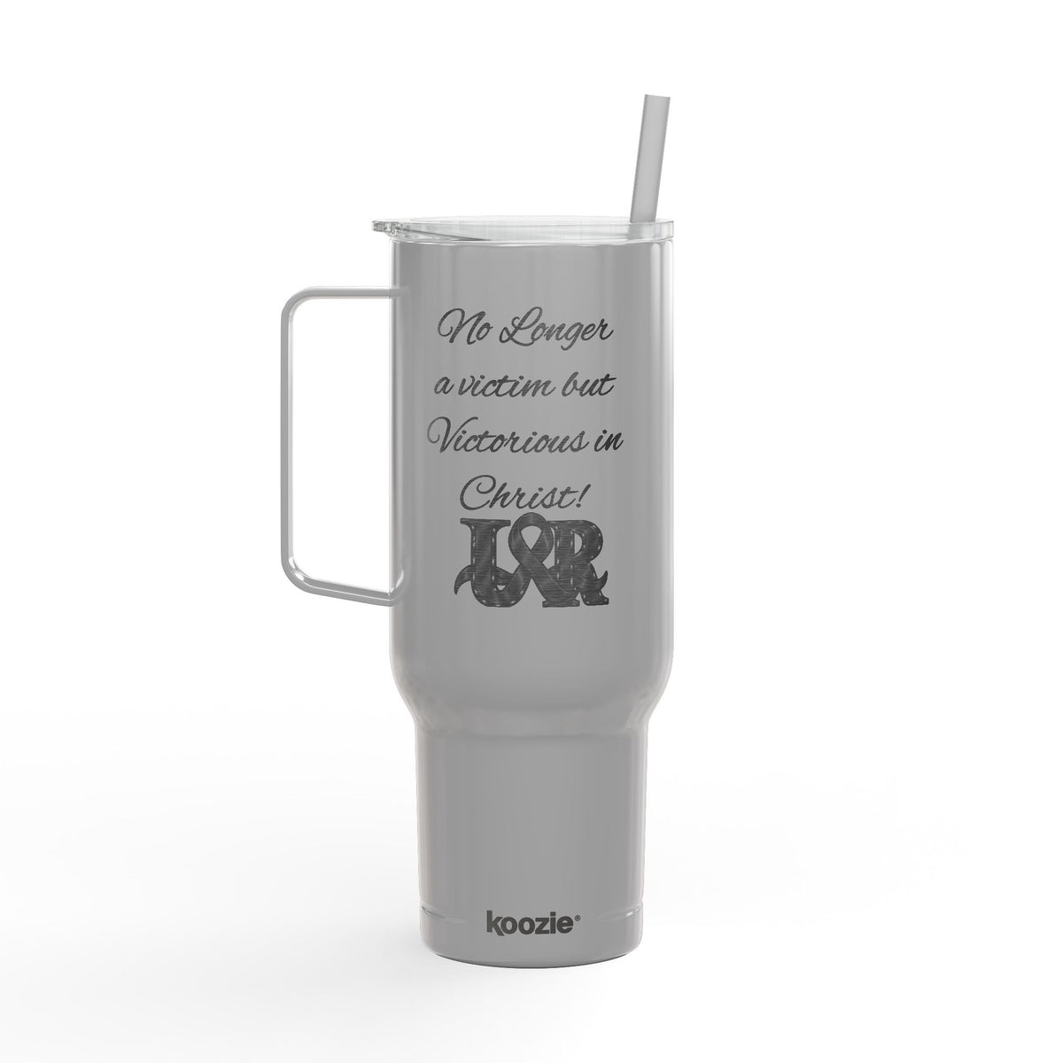40oz Engraved Tumbler with Lid — "It’s Bigger on a Team but Victorious in Christ" Christian Travel Mug