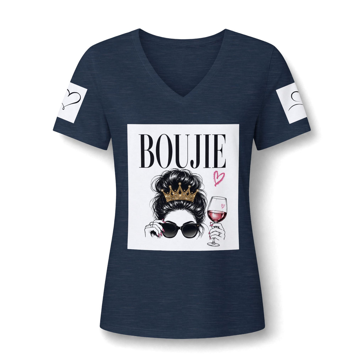 Boujie Wine & Crown V‑Neck Tee — Women's Boujee Graphic T‑Shirt
