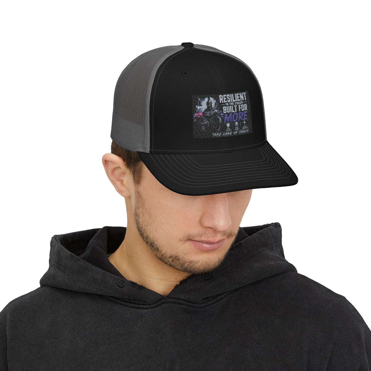 Resilient & Built For Winter Snapback Trucker Cap — Retro Mountain Rescue Patch