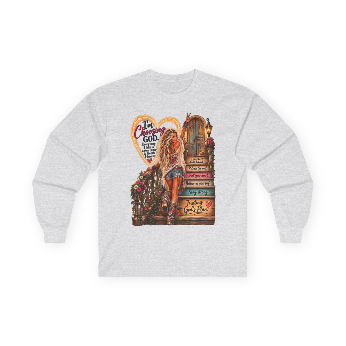 Faithful Journey Long Sleeve Tee — "The Road to God" Inspirational Christian Shirt