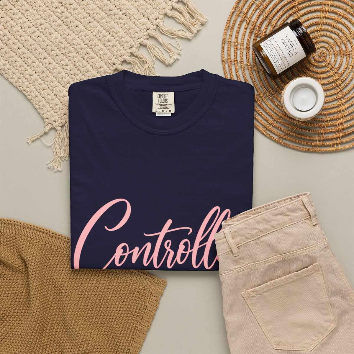 Controlled Mind T-Shirt — Feminine Script Graphic Tee with Pink Heart