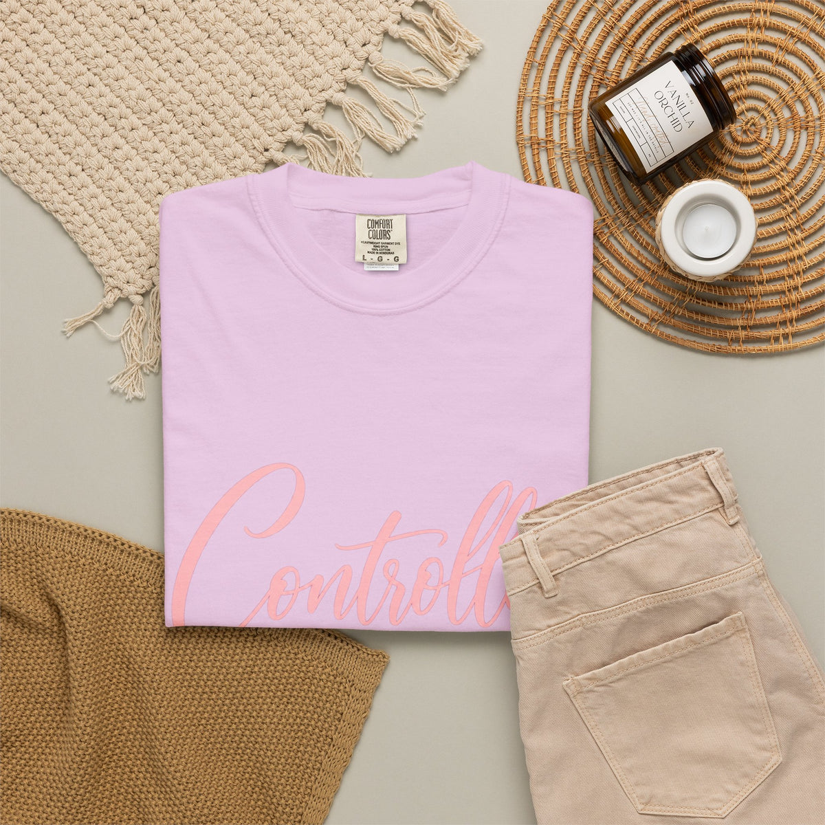 Controlled Mind T-Shirt — Feminine Script Graphic Tee with Pink Heart