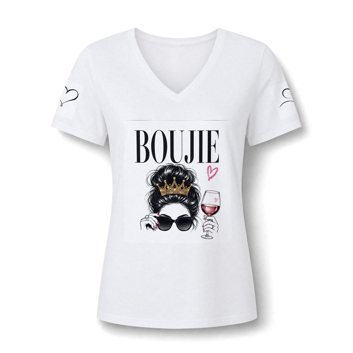 Boujie Wine & Crown V‑Neck Tee — Women's Boujee Graphic T‑Shirt